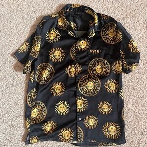 Urban Outfitters Black and Gold Sunburst Men's Shirt
